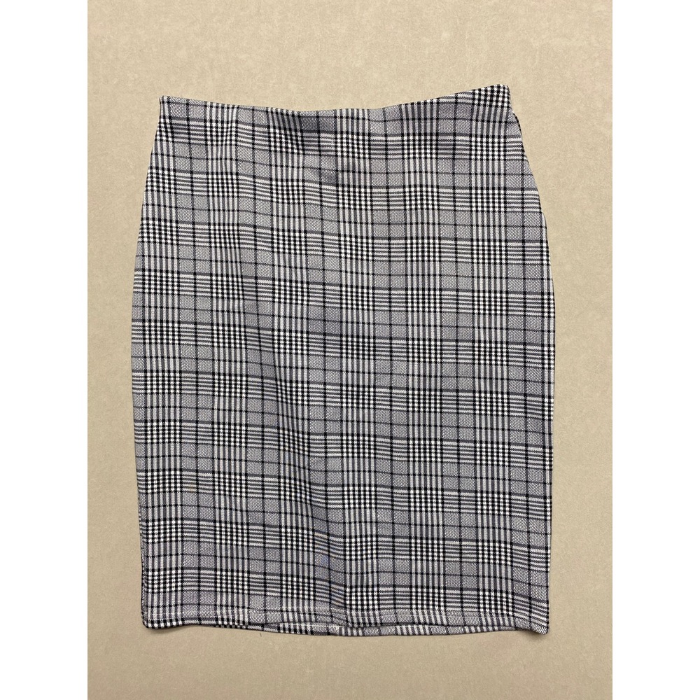 Maze Collection Womens Glen Plaid Pencil Skirt Black White Back Zip Size L